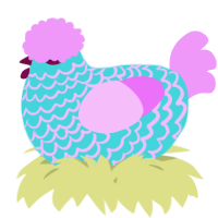 A aqua and lavender chicken with a lace pattern