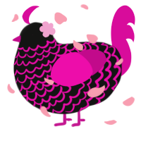 A black and fuchsia chicken with a lace pattern