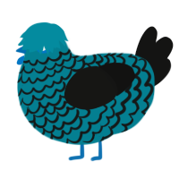 A sea and black chicken with a lace pattern