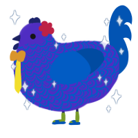 A indigo and ultramarine chicken with a double-lace pattern