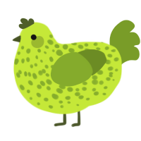 A lime and chartreuse chicken with a speckle pattern