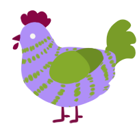 A lilac and chartreuse chicken with a bar pattern