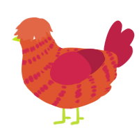 A vermilion and crimson chicken with a bar pattern