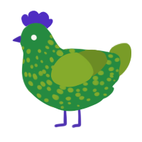 A viridian and chartreuse chicken with a speckle pattern