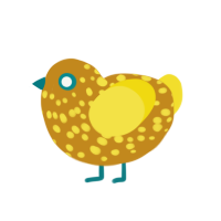 spore, a ochre and yellow chicken with a speckle pattern