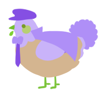 A beige and lilac chicken with a head pattern