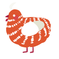 A vermilion and white chicken with a bar pattern