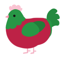 A crimson and viridian chicken with a head pattern
