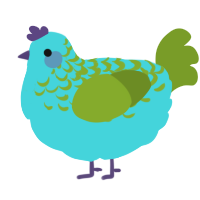 A aqua and chartreuse chicken with a half-lace pattern
