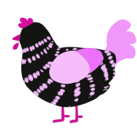 A black and lavender chicken with a bar pattern