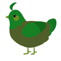 A olive and leaf chicken with a head pattern