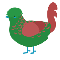 A viridian and red chicken with a half-lace pattern