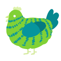 A grass and teal chicken with a bar pattern