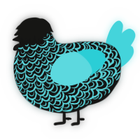 A black and aqua chicken with a double-lace pattern