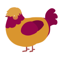 A orange and maroon chicken with a head pattern