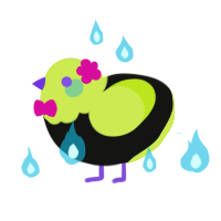 A black and lime chicken with a head pattern