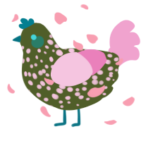A olive and pink chicken with a speckle pattern