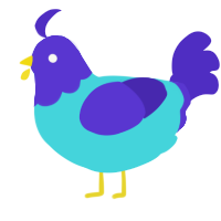 A aqua and indigo chicken with a head pattern