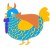 A sapphire and ochre chicken with a lace pattern