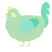 A gluppy and mint chicken with a speckle pattern