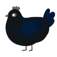 A black and tumblr chicken with a speckle pattern