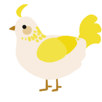 A cream and yellow chicken with a neck-speckle pattern