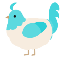 A cream and aqua chicken with a head pattern