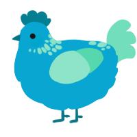A cerulean and mint chicken with a neck-speckle pattern