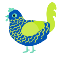 A ultramarine and lime chicken with a lace pattern