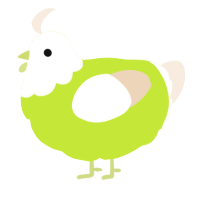 A lime and cream chicken with a head pattern