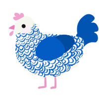 A white and ultramarine chicken with a double-lace pattern
