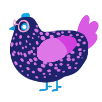 A navy and orchid chicken with a speckle pattern