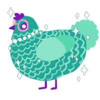 A turquoise and mint chicken with a lace pattern