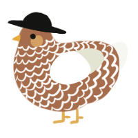 A brown and white chicken with a lace pattern