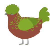 A russet and chartreuse chicken with a half-lace pattern