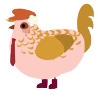 A rose and ochre chicken with a half-lace pattern