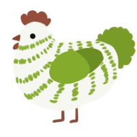 A white and chartreuse chicken with a bar pattern