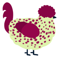 A apple and maroon chicken with a speckle pattern