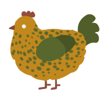 A ochre and olive chicken with a speckle pattern