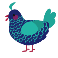 A navy and turquoise chicken with a lace pattern