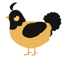 A honey and black chicken with a head pattern