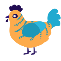 A ultramarine and vermilion chicken with a half-bar pattern