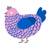 Polly, a pink and ultramarine chicken with a lace pattern