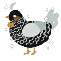 A black and silver chicken with a lace pattern