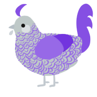 A silver and blurple chicken with a double-lace pattern