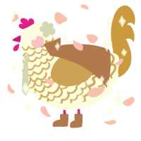 A white and gold chicken with a lace pattern