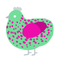 Cyanna, a spring and fuchsia chicken with a speckle pattern