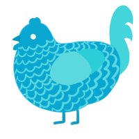 A cerulean and aqua chicken with a lace pattern