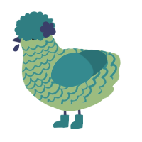 A grass and teal chicken with a lace pattern