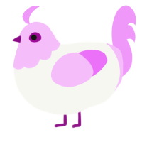 A white and lavender chicken with a head pattern